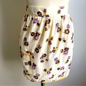 Vintage Handmade Half Waist Apron Tie Cotton Brown Pink Floral Pocket Retro
